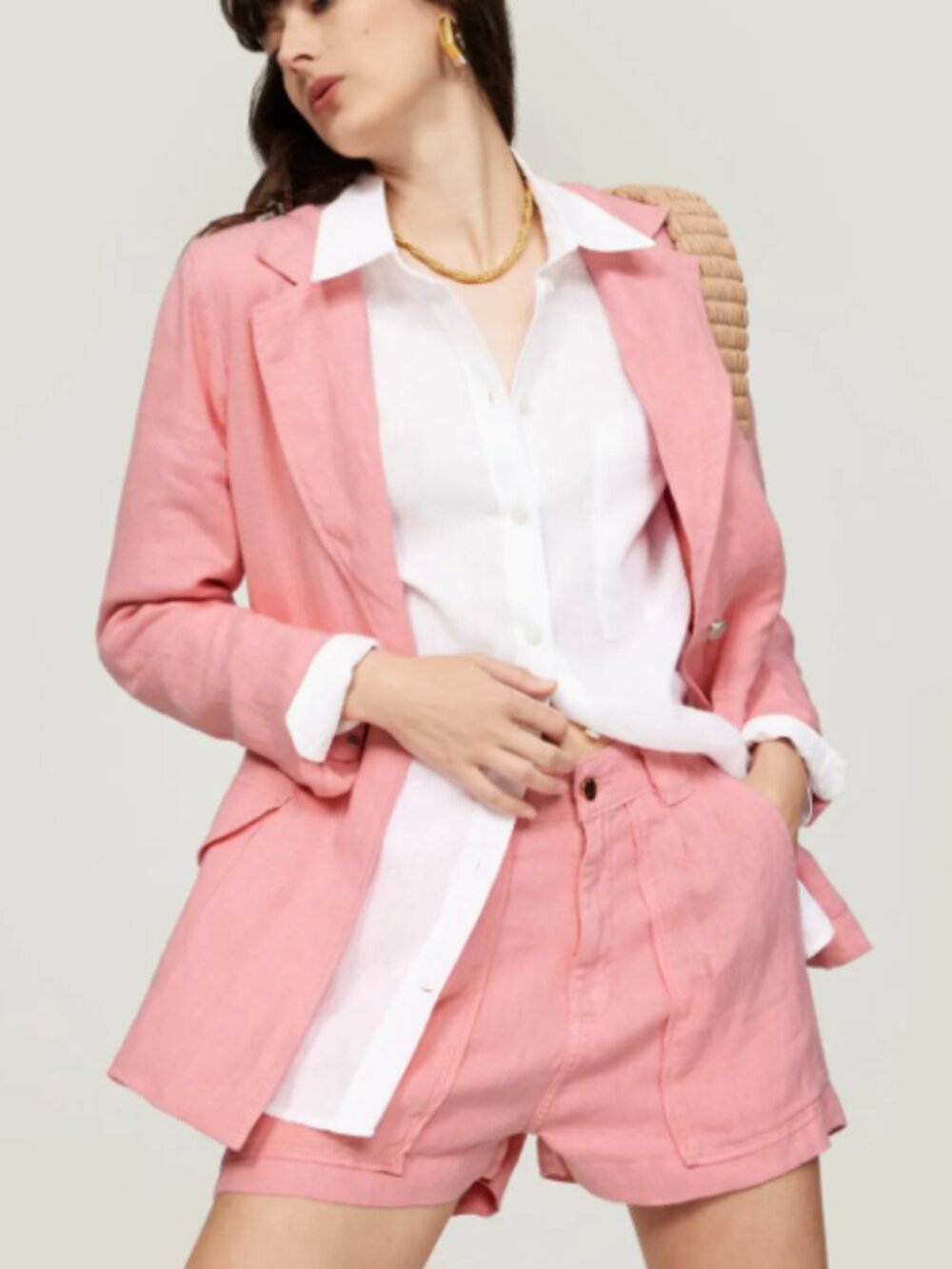 DL1961 Women's Pink Linen Blazer & Shorts Set Size XS